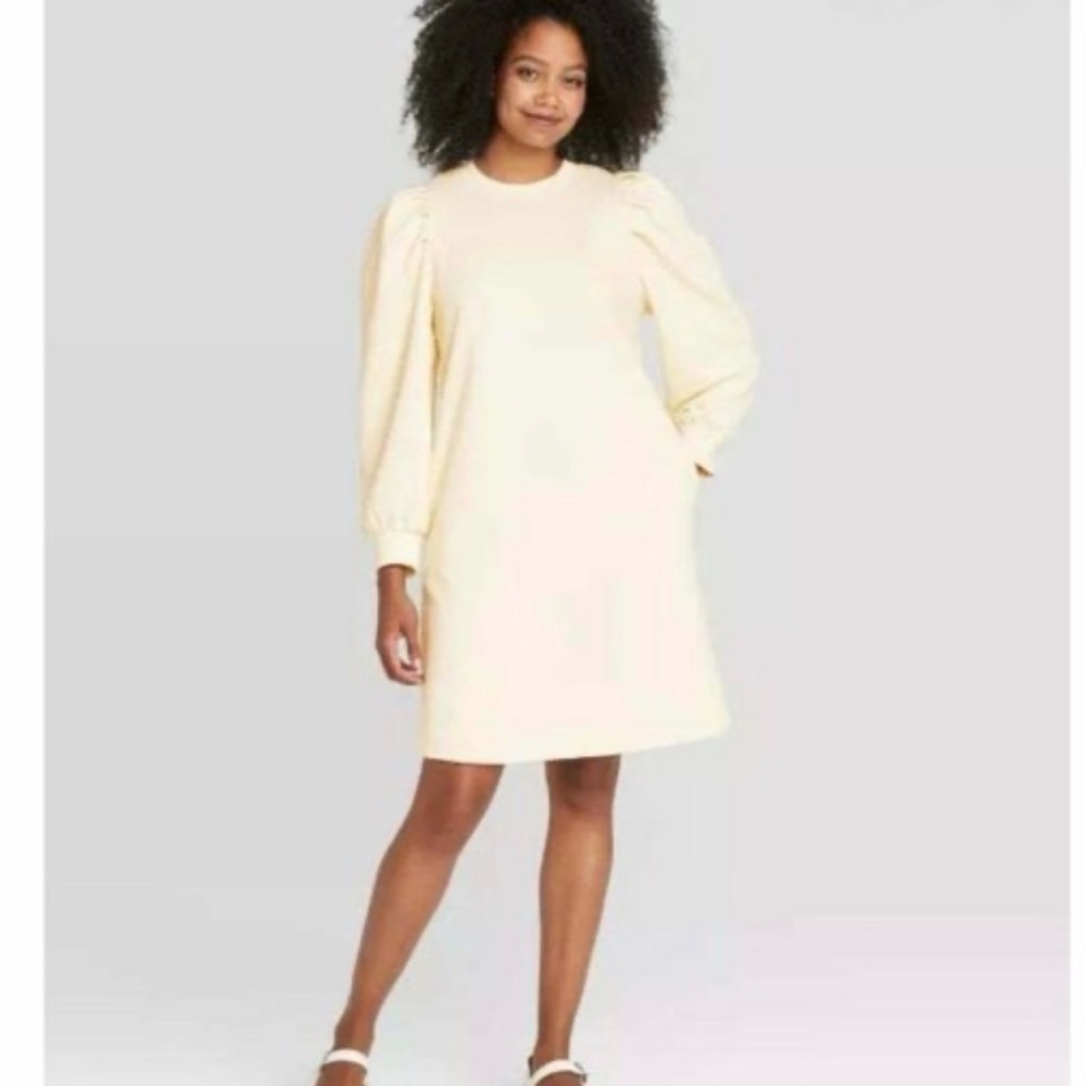 Prologue | Cream Ribbed-Neck Sweatshirt Dress, Size L, NWT